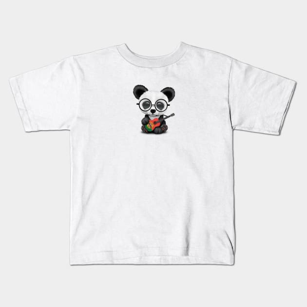 Baby Panda Playing Portuguese Flag Guitar Kids T-Shirt by jeffbartels